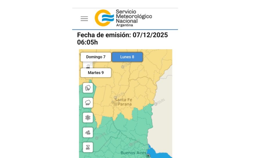 Emitieron alerta amarilla por lluvias y tormentas en la zona centro norte de la provincia para este lunes